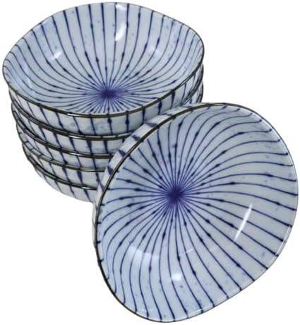 Ebros Gift Artistic Blue Waves Fubuki Tokusa Made In Japan Dinnerware Serveware Kitchenware Set Asian Japanese Restaurant Supply (Pack Of 6 Round Flair Small Shallow Bowls 11oz) by EbrosGift