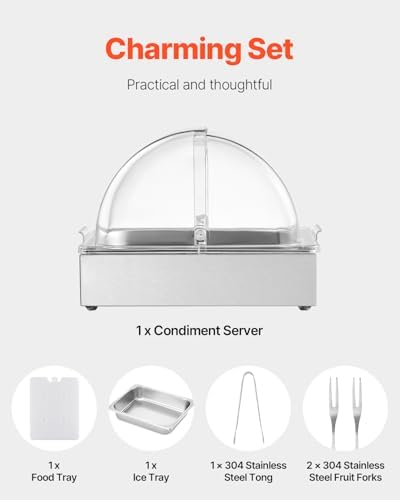 VEVOR Countertop Food Serving Display Container, 1 x 1/2 Pan Stainless Steel Food Serving Tray, Buffet Condiment Dispenser Display Rack with Clear Lid & Ice Tray, for Restaurant Hotel Kitchen Party - Image 5