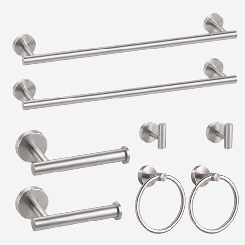 8 Pieces Bathroom Hardware Set, SUS304 Stainless Steel 24 Inch Bath Towel Bar Set, Round Bathroom Accessories Kit Wall Mounted Towel Holder (Brushed Nickel) by Unknown