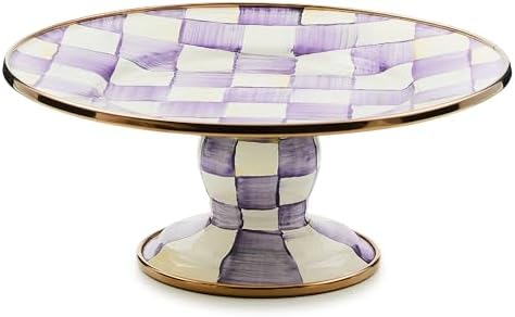 MACKENZIE-CHILDS Pedestal Platter, Mini, Purple-and-White Violet Check by Unknown