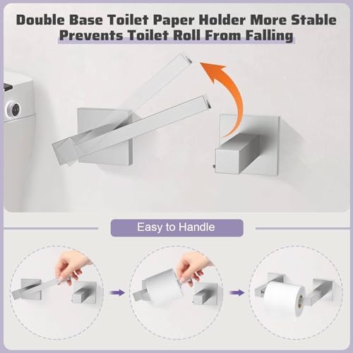 Brushed Nickel Towel Bar Set,5-Piece Bathroom Hardware Set Includes Upgraded Double Base Paper Towel Holder Modern Square Towel Holder Set,Stainless Steel Wall Mount 23.6 Inch - Image 2