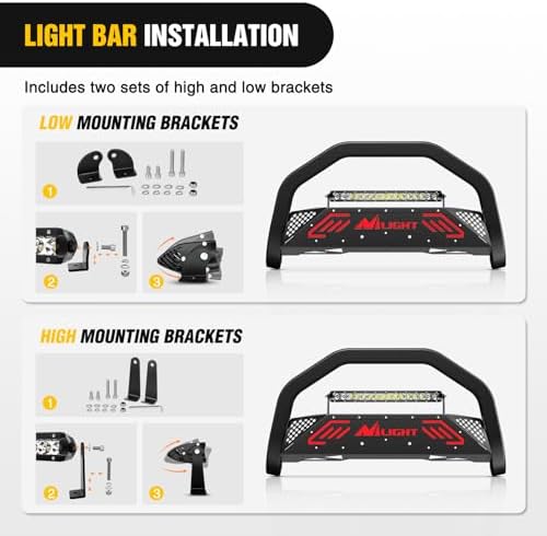 Nilight Bull Bar with Light Bar for Toyota Tacoma 2005-2015 Truck | Includes License Plate Hole Brush Guard, Front Bumper Push Bar w/Grille Skid Plate Light Mount - Image 5