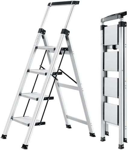 XinSunho 4 Step Ladder, Aluminum with Retractable Handrail, 330lbs Capacity by XinSunho