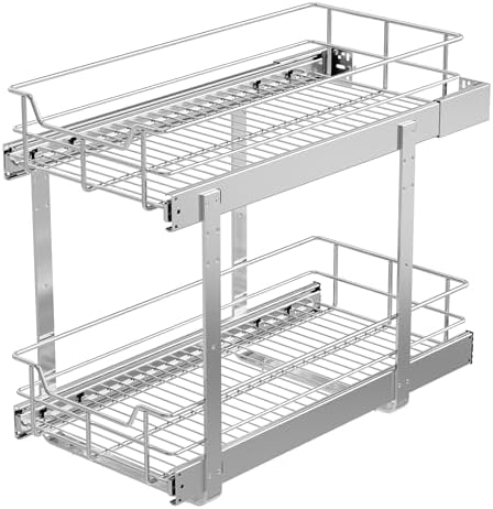 2 Tier Pull Out Cabinet Organizer 11" W X 22" D, Chromed, Full Slide Out by STORKING