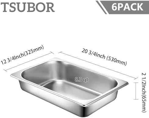 6 Set Hotel Pans Full Size 2.5" Deep Stainless Steel Steam Table Pan w/Lids - Image 2