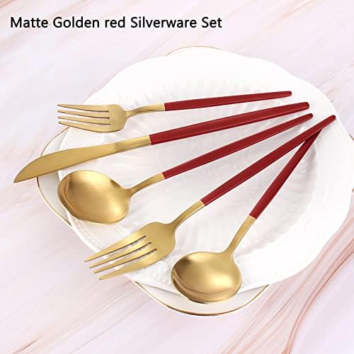 VANVRO Matte Red Gold Silverware Set, 20-Piece Stainless Steel Flatware Set, Satin Finish tableware Cutlery Set, Service for 4, Home and Restaurant, Dishwasher Safe - Image 3