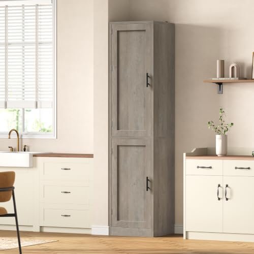 Itaar Narrow Kitchen Pantry Cabinet with 3 Door Shelves & 3 Drawer, Grey - Image 3
