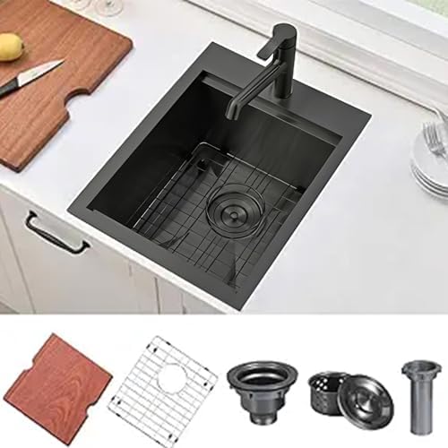 VAPSINT 15x20 Inch Black Drop In Bar Sink Workstation, 15x20x9 Inch Topmount T304 Stainless Steel Small Kitchen Bar Sink, Handmade Gunmetal Single Bowl for Wet Prep RV Outdoor with Accessories by VAPSINT