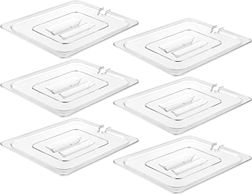 CURTA 6 Pack NSF Notched Food Pan Cover, 1/2 Size Clear Polycarbonate Lid with Handle for Commercial Food Pan, Dishwasher & Freezer Safe Plastic Clear by CURTA