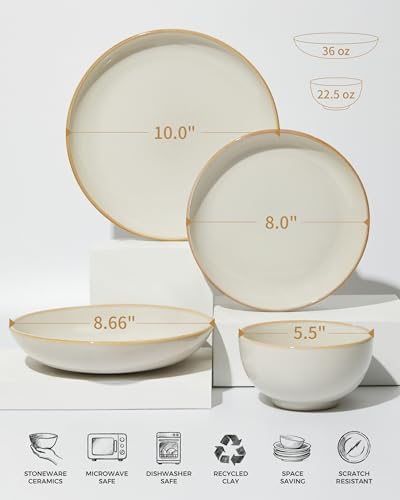 Pokini Ceramic Dinnerware Sets for 6, 24pcs Plates and Bowls Sets Dish Set - Image 2