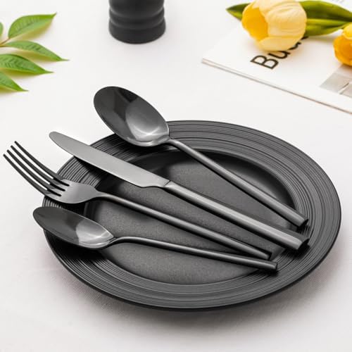Black Silverware Set for 4, 20-Piece Stainless Steel Flatware Cutlery Set - Image 3