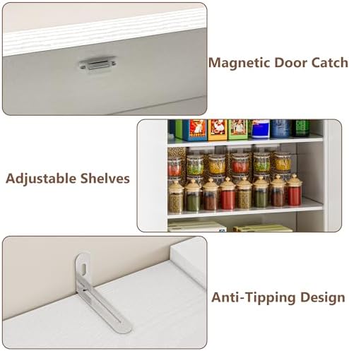 BORNOON Pantry Organizers and Storage Cabinet, 67.7” Barn Door White Kitchen Cabinet with Drawers and Adjustable Shelf, Tall Pantry for Kitchen, Dining Room, Living Room - Image 5