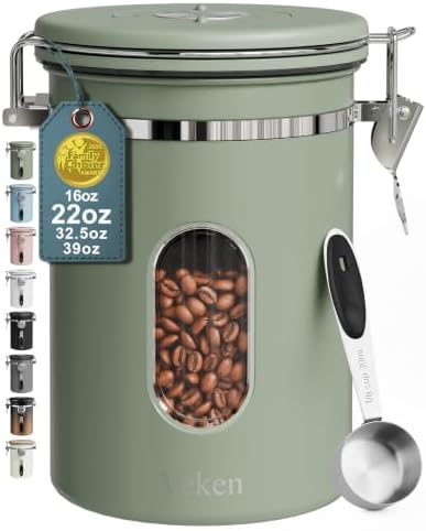 Veken Coffee Canister with Window, Airtight Stainless Steel Container, 22OZ by Veken