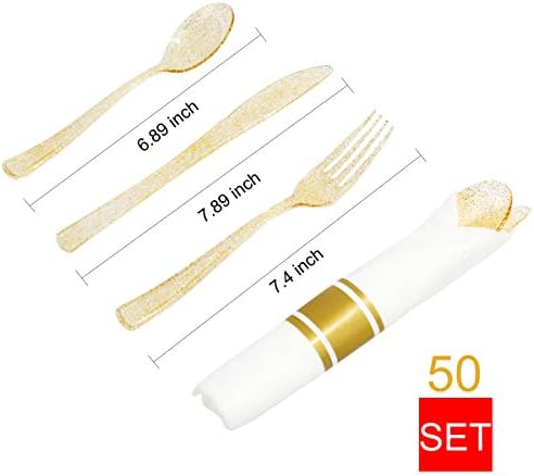 DaYammi 350PCS Gold Glitter Plastic Dinnerware Set for 50 Guests - Image 5