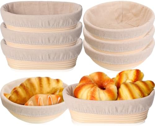 Geetery 6 Pack Bread Banneton Proofing Baskets 10 Inch Oval and 9 Inch Round Rattan Sourdough Baskets Dough Proofing Bowls with Liners and Dough Scraper for Home Sourdough Bread Baking Supplies by Geetery