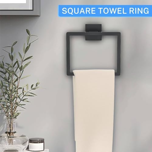 5 Pieces Towel Bar Set Matte Black Bathroom Hardware Accessories Set Include Towel Rack TP Holder Towel Ring Coat Hooks Stainless Steel Wall Mounted Towel Holder Set for Bathroom,23.6 in - Image 3