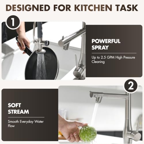 GIMILI Commercial Kitchen Sink Faucet with Pull Down Sprayer Brushed Nickel - Image 3