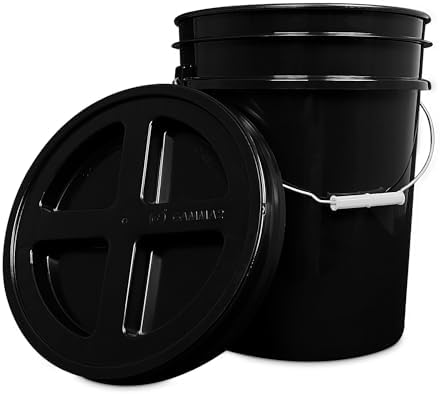 ePackageSupply 5 Gallon Black Bucket with Gamma Seal Screw on Airtight Lid | Made in USA | Food Grade | Heavy-Duty HPDE Plastic | Durable 90 Mil All Purpose Pail | Easy Stack and Store | BPA Free by ePackageSupply
