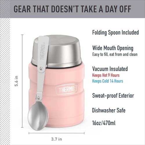 THERMOS Stainless King Food Jar with Spoon, 16oz, Matte Pink - Image 2