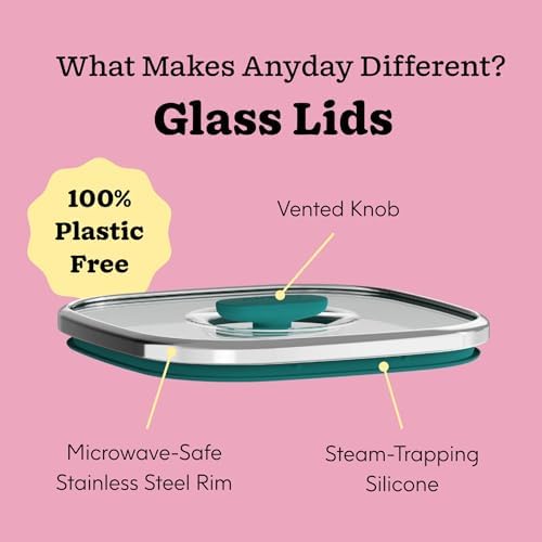 Anyday 10-Cup Square Glass Food Storage with Glass Lid | Plastic-Free Meal Prep & Microwave Cookware | Stackable Airtight Storage Container with Vented Lid for Microwave-Safe Reheating - Image 5
