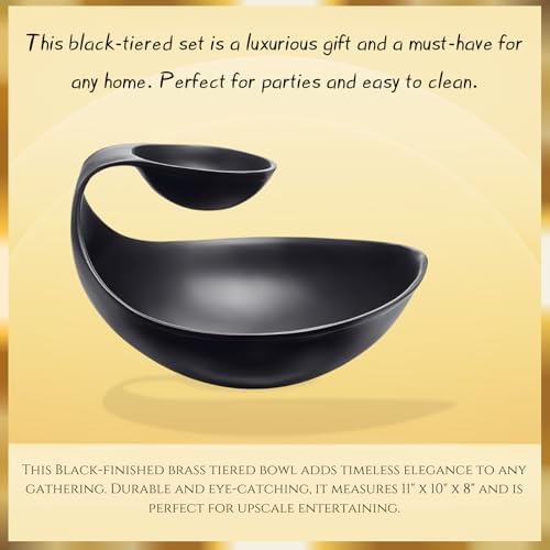 Brass Black Chip and Dip Serving Bowl Brass Tiered Snack, Candy & Salad Bowl Decorative Centerpiece Serving Platter Nuts, Chip & Dip, Salsas, Tray, Serveware Home Decor Gift Entertaining Centerpiece - Image 3