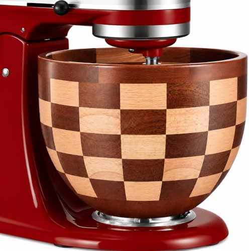 EInilata Checkerboard Wood Mixing Bowl, Compatible with 4.5 & 5 QT KitchenAid Tilt-Head Stand Mixer. Wooden Bowl for Mixer with Stainless Steel Locking Base, Natural Wood. Kitchen Gift Idea. by Unknown