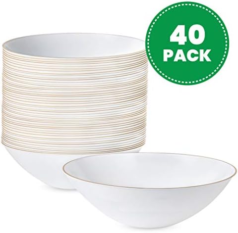 White Plastic Party Soup bowls With Gold Rim [16 OZ 40 Count] - Image 2