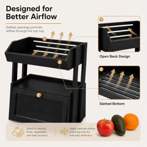 3-Tier Bamboo Bread Box for Kitchen Countertop with Fruit Basket - Image 4