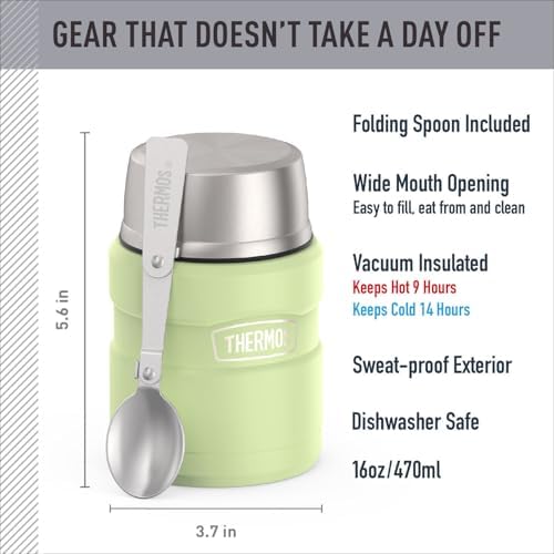 THERMOS Stainless King Food Jar with Spoon, 16oz, Matte Green - Image 2