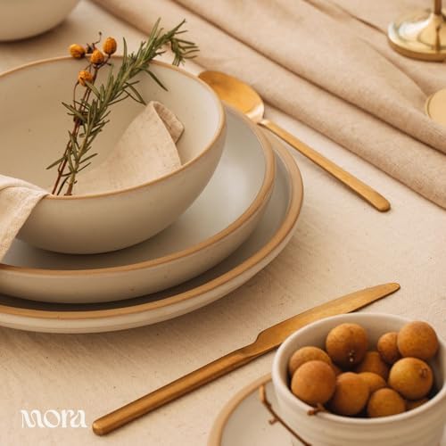 MORA Medium Dishes Set of 4, 30oz Ceramic Pottery Pasta Plate/Wide Bowls - Microwave, Oven and Dishwasher Safe - Oat - Image 7