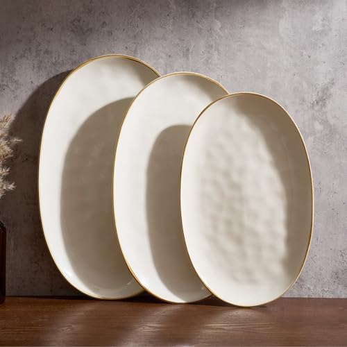 famiware Serving Platters Set of 3 Sizes - Oval, Vanilla White by Famiware