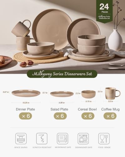 Famiware Milkyway 24-Piece Dinnerware Set with Mugs, Cinnamon Brown - Image 2