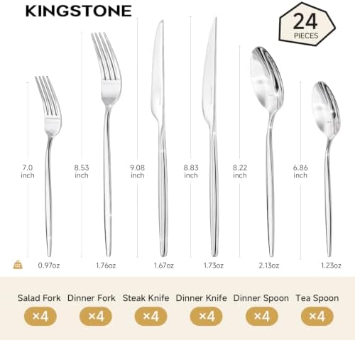 24 Piece Silverware Set for 4 with Steak Knives, 18/10 Stainless Steel - Image 7