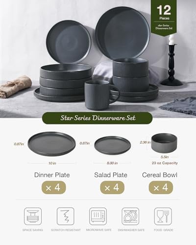Famiware Star Stoneware Dinnerware Set, Reactive Glaze Plates & Bowls for 4 - Image 3