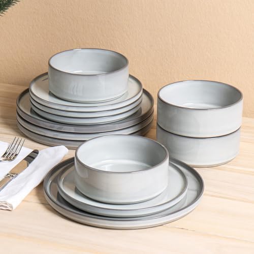 Dinnerware Sets for 4, 12 pcs Reactive Glaze Plates and Bowls Sets, Gary - Image 5