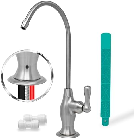 Metpure Airgap RO Faucet With 3-Connection Ports. NSF Certified Reverse Osmosis Drinking Water Filtration System Water Dispenser (Brushed Nickel) With Pre-inserted Tubing and Install Tool. Vase Style. by MetpureInc