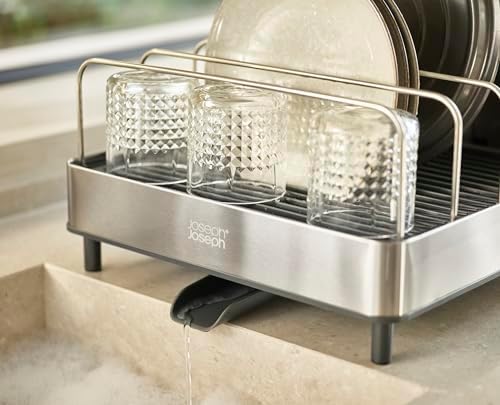 Joseph Joseph Extend Max Steel Expanding Dish Drying Rack, high Capacity for Large Items, Cutlery and Knife Holder, Swivel Draining Spout, Stainless Steel - Image 6