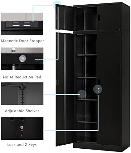 BESFUR 87" Tall Metal Storage Cabinet with Top Cabinet, Locking Garage Storage Cabinet with 4 Adjustable Shelves, Heavy-Duty Tall Cabinet for Home Office, Utility Room, Warehouse, School (Black) - Image 5