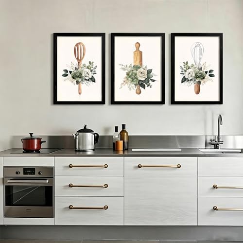 Doqueodas 3Pcs Sage Green Plants Flowers Kitchen Canvas Wall Art 16x24 inch - Image 3