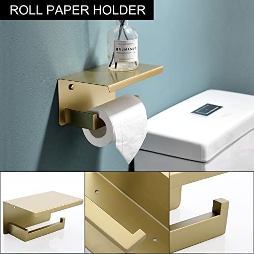 5-Piece Bathroom Hardware Set 23.6 Inch Gold Towel Bar Set Towel Bar Towel Ring Coat Hook and Toilet Paper Holder with Shelf Wall Mounted Stainless Steel Bathroom Accessories Set - Image 4