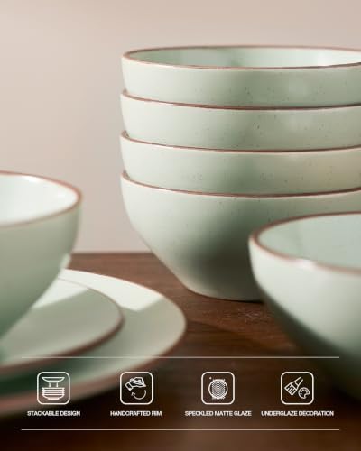 Famiware Venus Plates and Bowls Sets with Rim, Stoneware Dinnerware for 8 - Image 5