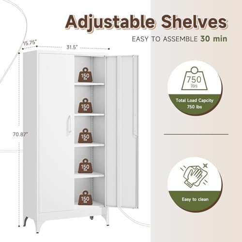Letaya 71" H Metal Storage Cabinet with 2 Doors and 4 Shelves,Tall Kitchen Pantry Cabinets,Utility Pantry Organizers for Cupboard/Dining/Bathroom/Home Office/Garage, Steel Tool Cabinets - Image 3