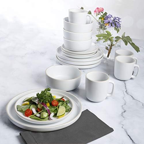 Gibson Home Zuma 16 Piece Round Kitchen Dinnerware Set, Dishes, Plates, Bowls, Mugs, Service for 4, Matte Stoneware, White - Image 3