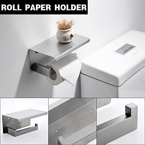 Brushed Nickel Bathroom Towel Bar Set Bathroom Accessories Hardware Set Including Towel Bar Towel Ring Coat Hook and Toilet Paper Holder with Shelf. Wall Mounted Stainless Steel - Image 4