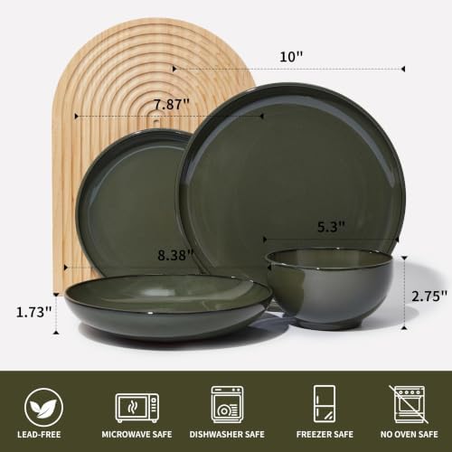 Pokini Stoneware Dinnerware Sets for 4, 16pcs Plates and Bowls Sets Dishes - Image 2