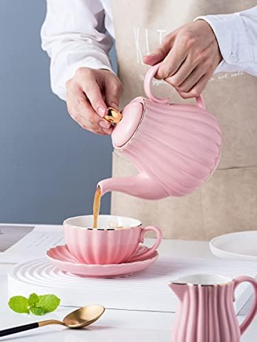 Jusalpha Porcelain Tea Set- 8 OZ Coffee/Teacup, Saucer, Cup Holder, Pink - Image 5