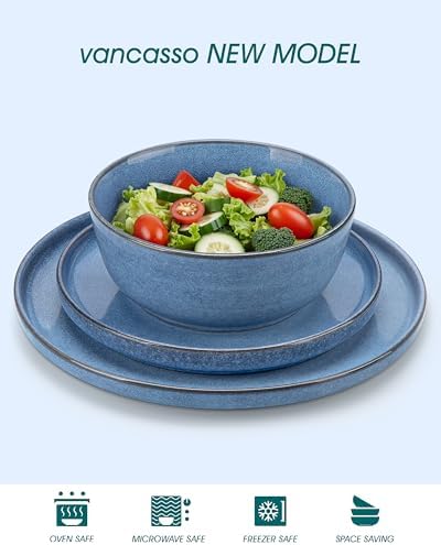 vancasso ANYA 18 Pieces Plates and Bowls Set, Blue Dinnerware Sets, Reactive Glaze Dishes Set for 6, Ceramic Dishware Sets Kitchen Dinner Set, Microwave & Dishwasher Safe - Image 3