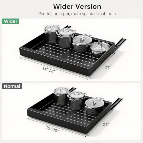 Pull out Cabinet Organizer, Wider Expandable(14"-24") Heavy Duty Slide out Drawers Fixed with Adhesive Nano Film for Pots and Pans, Roll out Shelf Storage for Kitchen Base Organization 2-Pack - Image 2