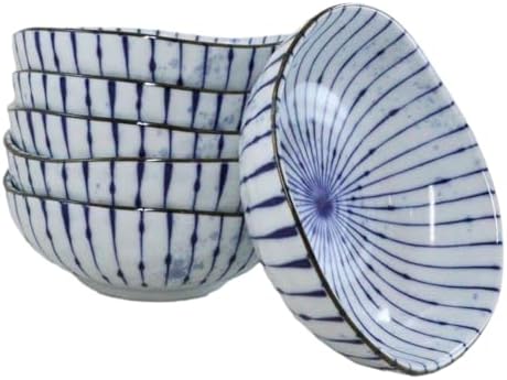 Ebros Gift Artistic Blue Waves Fubuki Tokusa Made In Japan Dinnerware Serveware Kitchenware Set Asian Japanese Restaurant Supply (Pack Of 6 Round Flair Small Shallow Bowls 11oz) - Image 2