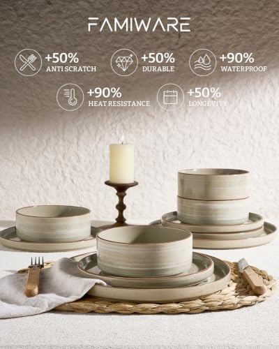 Famiware Stellar 24-Piece Dinnerware Set with Pasta Bowls, Matcha Green - Image 7